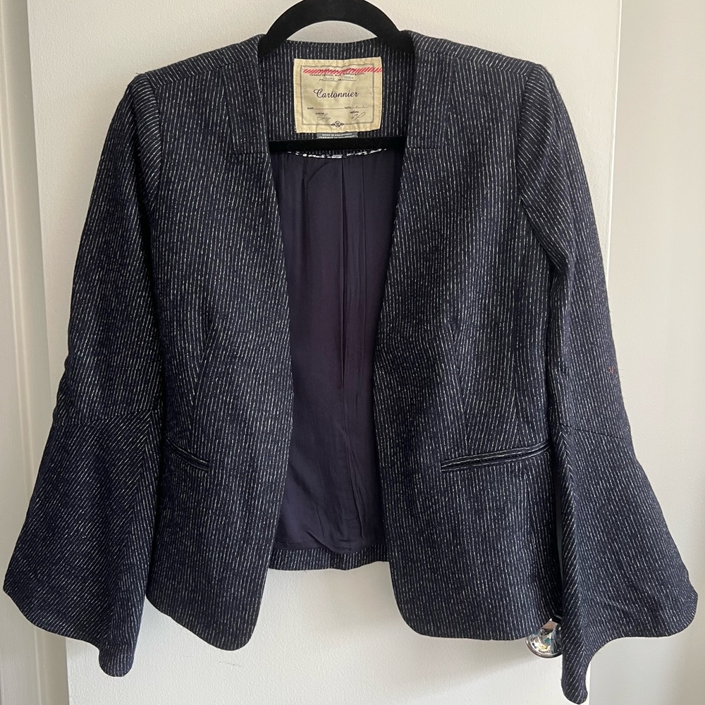 Anthropologie Cartonnier Pinstripe Flare Sleeve Blazer